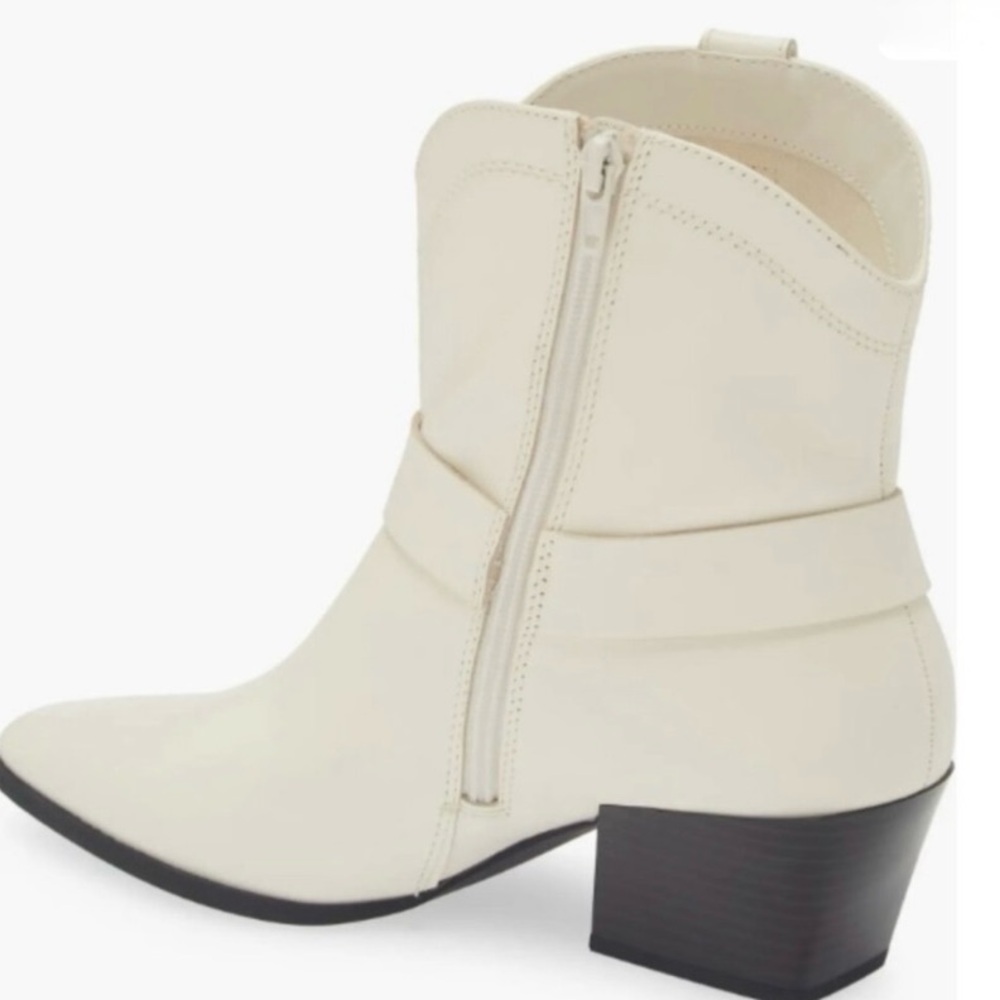 Open Edit Women’s Cream Western Block Heel Ankle Boots NEW Size 9.5 All Seasons - Picture 4 of 9